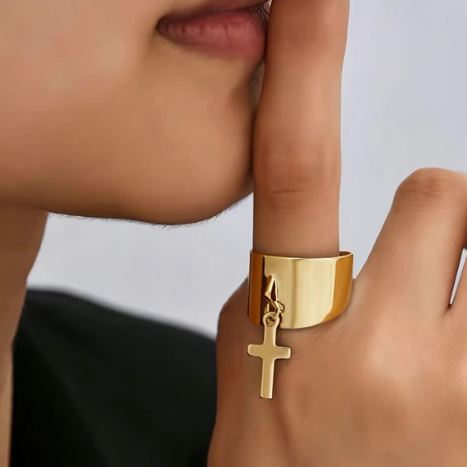 Fashionable Open Wide Band Cross Ring, All-Match Style